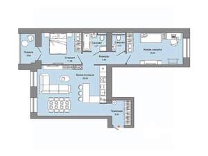 2-к квартира, строящийся дом, 75м2, 3/6 этаж