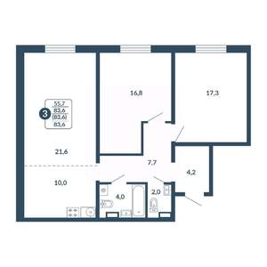 3-к квартира, вторичка, 84м2, 7/17 этаж
