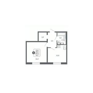 1-к квартира, вторичка, 41м2, 14/17 этаж