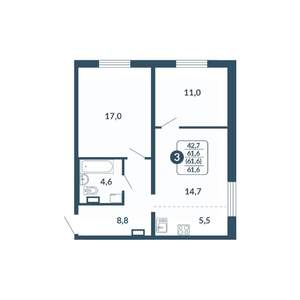 2-к квартира, вторичка, 62м2, 12/17 этаж