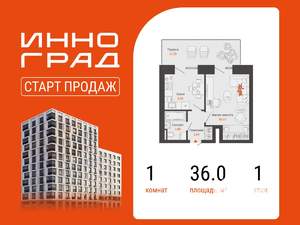 1-к квартира, вторичка, 36м2, 1/9 этаж