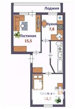 2-к квартира, вторичка, 45м2, 1/5 этаж