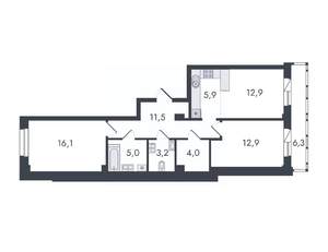 3-к квартира, вторичка, 78м2, 3/16 этаж