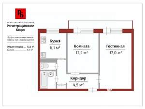 2-к квартира, вторичка, 46м2, 1/5 этаж