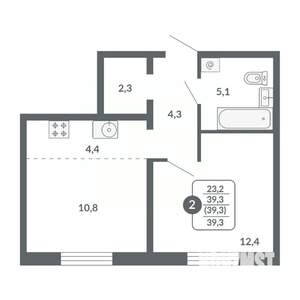2-к квартира, вторичка, 39м2, 2/17 этаж