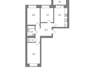 3-к квартира, вторичка, 68м2, 2/12 этаж