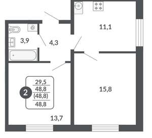 2-к квартира, сданный дом, 49м2, 14/17 этаж