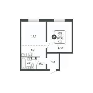 2-к квартира, вторичка, 48м2, 12/17 этаж