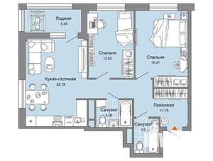 2-к квартира, вторичка, 73м2, 2/6 этаж