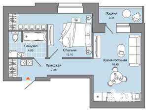 2-к квартира, вторичка, 44м2, 3/8 этаж