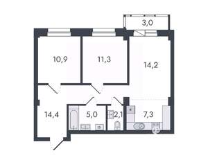 3-к квартира, вторичка, 68м2, 1/16 этаж