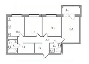 3-к квартира, вторичка, 80м2, 6/6 этаж