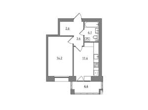 1-к квартира, вторичка, 41м2, 6/6 этаж