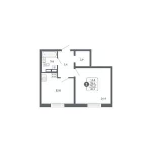 1-к квартира, вторичка, 41м2, 4/17 этаж