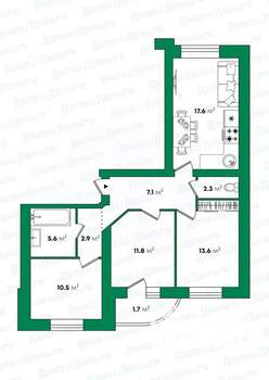 3-к квартира, вторичка, 71м2, 1/5 этаж