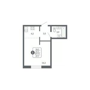 Студия квартира, вторичка, 28м2, 12/17 этаж