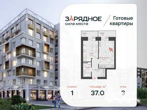 1-к квартира, вторичка, 37м2, 3/6 этаж