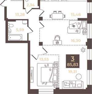 3-к квартира, вторичка, 86м2, 1/4 этаж