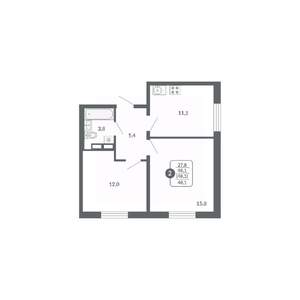 2-к квартира, вторичка, 48м2, 12/17 этаж