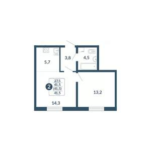 2-к квартира, вторичка, 42м2, 7/17 этаж
