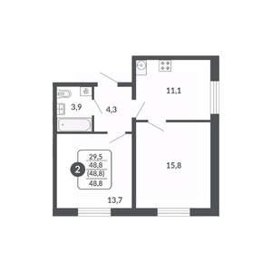 2-к квартира, вторичка, 49м2, 8/17 этаж