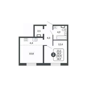 2-к квартира, вторичка, 39м2, 6/17 этаж