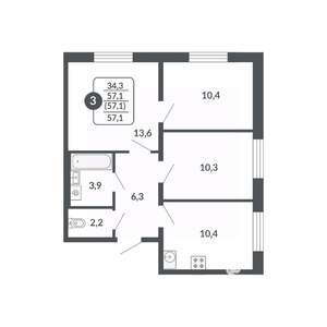 3-к квартира, вторичка, 57м2, 3/17 этаж