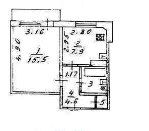 1-к квартира, вторичка, 35м2, 3/5 этаж