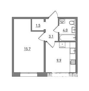 1-к квартира, вторичка, 34м2, 12/16 этаж