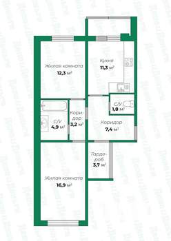 2-к квартира, вторичка, 62м2, 6/17 этаж