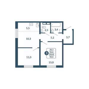 3-к квартира, вторичка, 57м2, 14/17 этаж