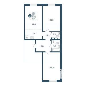 3-к квартира, вторичка, 87м2, 14/17 этаж