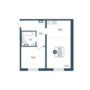2-к квартира, вторичка, 53м2, 9/17 этаж