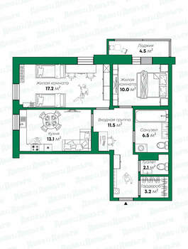 3-к квартира, вторичка, 68м2, 12/19 этаж
