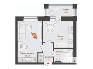 1-к квартира, строящийся дом, 37м2, 5/6 этаж