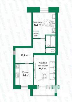 2-к квартира, вторичка, 54м2, 3/5 этаж