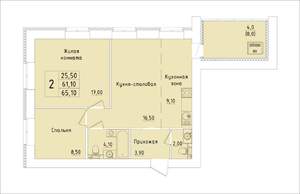 2-к квартира, строящийся дом, 65м2, 10/15 этаж