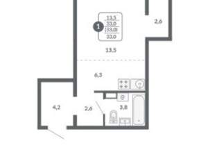 Студия квартира, вторичка, 33м2, 9/17 этаж