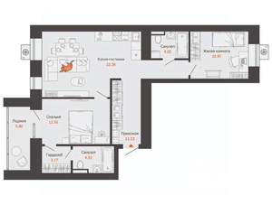 2-к квартира, вторичка, 73м2, 5/12 этаж