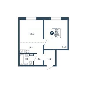 2-к квартира, вторичка, 48м2, 17/17 этаж