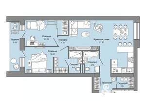 2-к квартира, строящийся дом, 74м2, 5/7 этаж