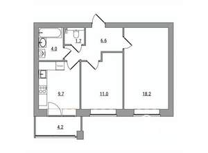 2-к квартира, вторичка, 55м2, 4/6 этаж
