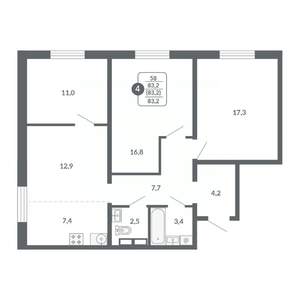 4-к квартира, вторичка, 83м2, 5/17 этаж