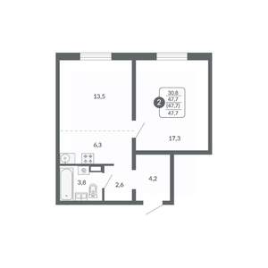 2-к квартира, вторичка, 48м2, 9/17 этаж