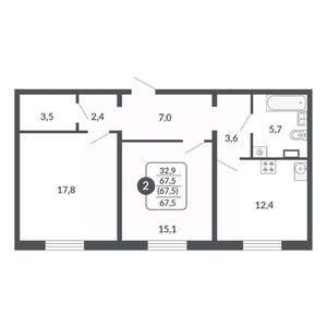 2-к квартира, вторичка, 68м2, 13/17 этаж