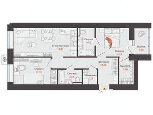 2-к квартира, вторичка, 66м2, 2/9 этаж