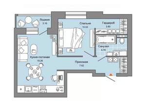 1-к квартира, строящийся дом, 46м2, 6/8 этаж