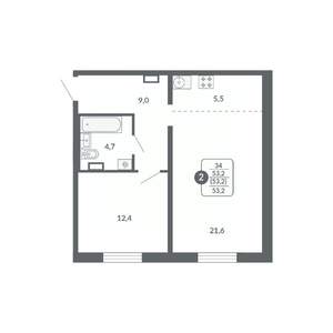 2-к квартира, вторичка, 53м2, 4/17 этаж