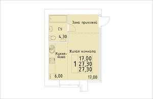 1-к квартира, строящийся дом, 27м2, 1/14 этаж