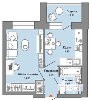 1-к квартира, вторичка, 33м2, 4/6 этаж